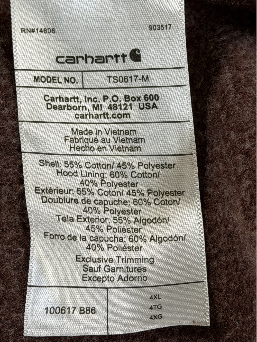 Carhartt Rain Defender Loose Fit 4XL Hoodie Sweatshirt in Brown - Picture 2 of 6